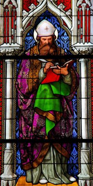 Church window in the Dom of Cologne, Germany, depicting Saint Augustinus, one of the four Latin Church Fathers. clipart