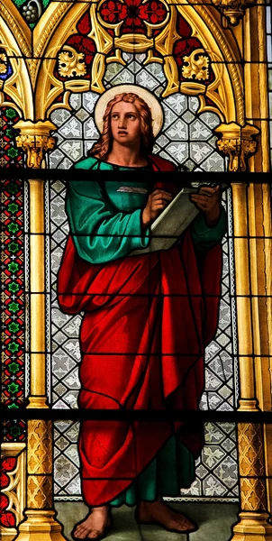 Kirchenfenster Dom Köln Deutschland Darstellung Des Heiligen Johannes Des Evangelisten — Stockfoto