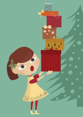 Girl with presents clipart