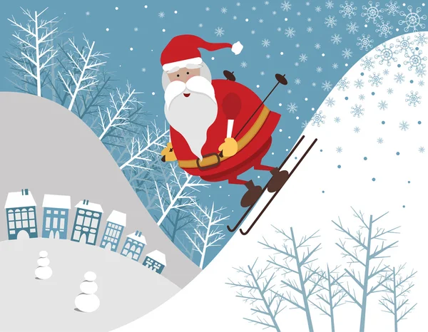 Санта катання на лижах — стоковий вектор