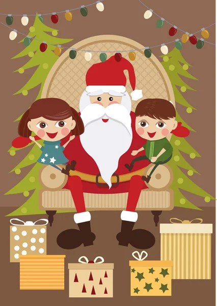 Jultomte med barn — Stock vektor