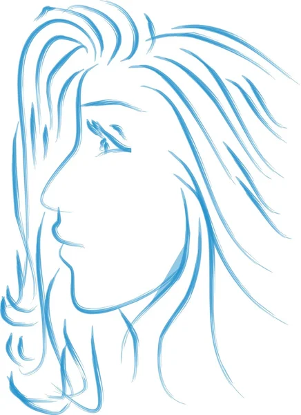 Профиль красивой молодой девушки в синем векторном рисунке — стоковый вектор
