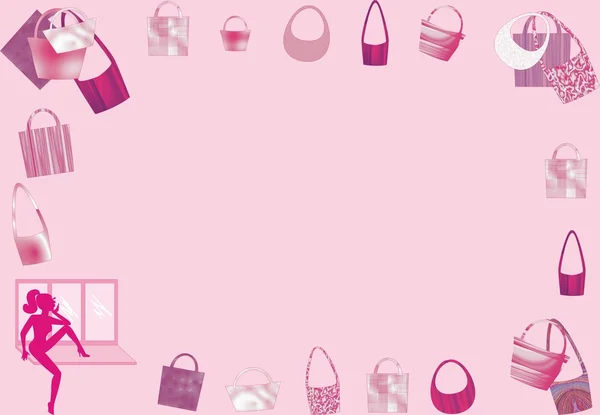 Menina rosa no fundo com sacos —  Vetores de Stock