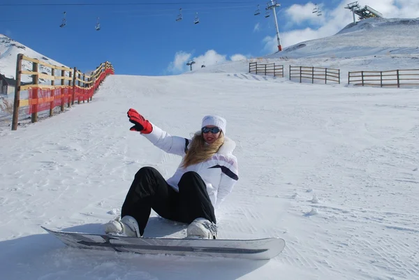 Žena Snowboardista — Stock fotografie