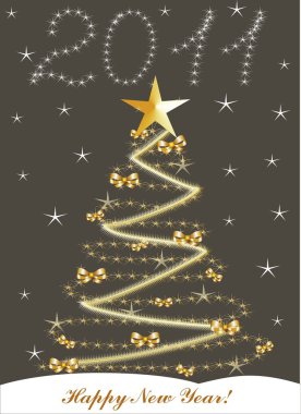 Christmas gold ttree and 2011 on a black background clipart