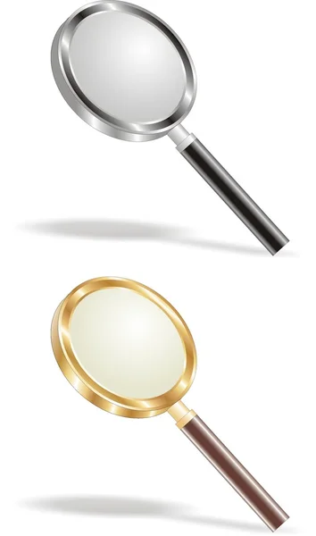 Goud en metalen vergrootglas lens — Stockvector