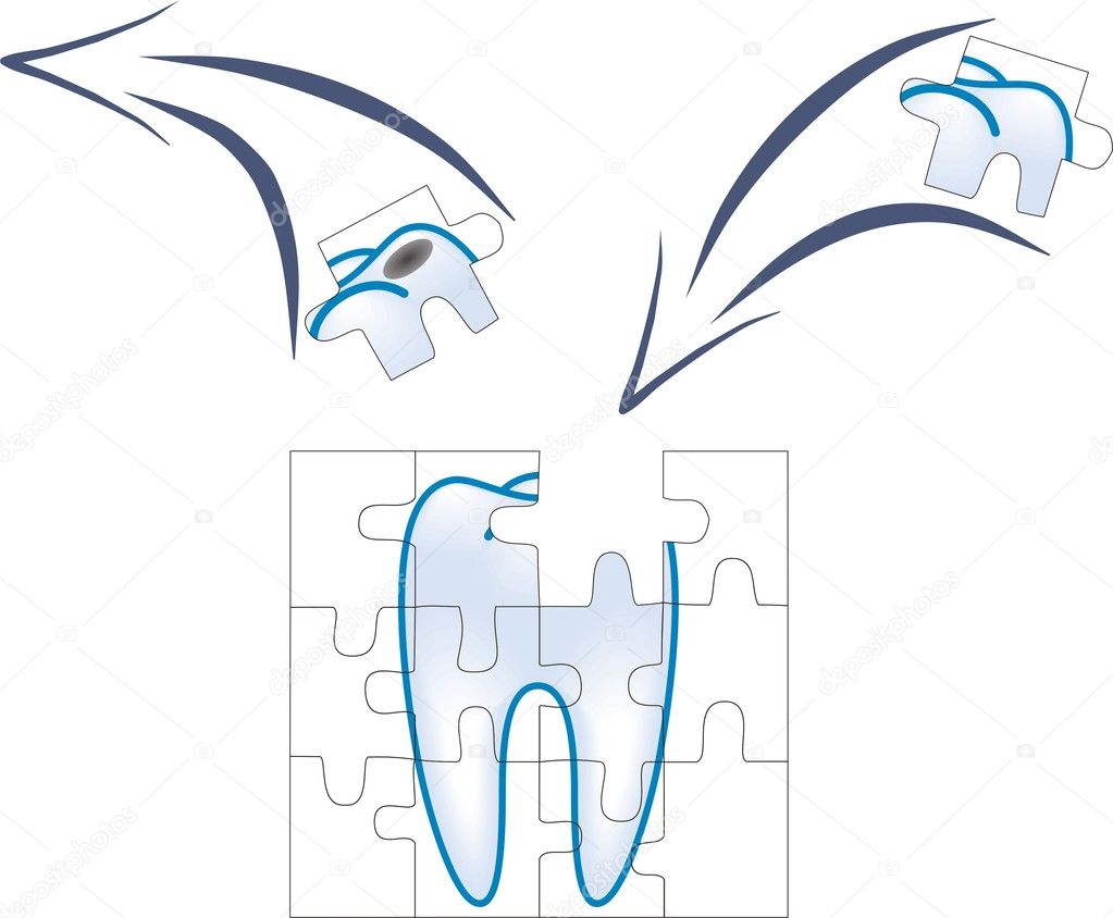 Dental care of tooth piece with caries in puzzle concept