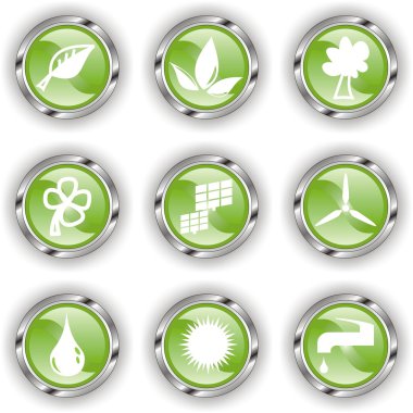 Green web glossy button or icon with wave clipart