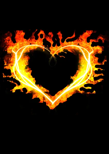 Płonące serca na czarnym tle — Zdjęcie stockowe