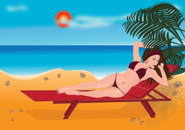 stock vector Girl sunbathes