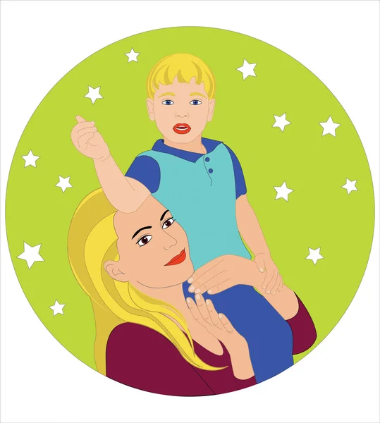 Young Beautiful Mum Holds Son Shoulders — Stock Vector