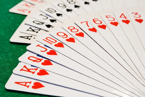 Fan of Cards, with hearts in focus — Stock Photo, Image