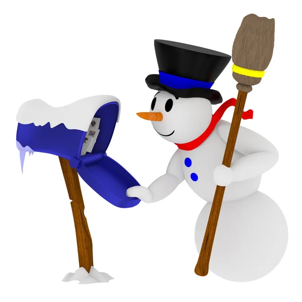 Usmívající se sněhulák s poštovní schránkou — Stock fotografie