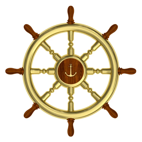 Roda náutica dourada isolada — Fotografia de Stock