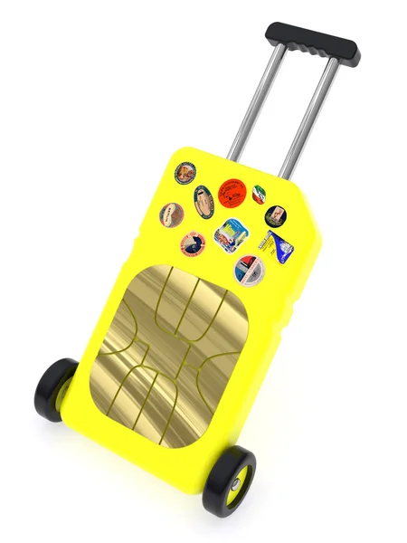 Κίτρινο Sim Κάρτα Εκπροσωπήθηκαν Ένα Αποσκευών Αυτοκόλλητα Περιαγωγής Έννοια Παρασχέθηκαν Εικόνα Αρχείου