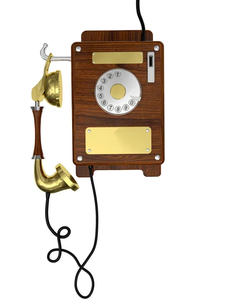 Holztelefon im alten Stil isoliert auf weißem Hintergrund — Stockfoto