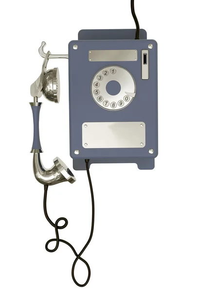 Blå, gammel telefon isolert på hvit bakgrunn – stockfoto