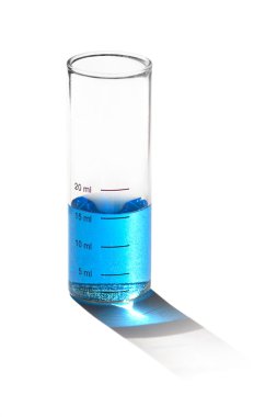 Shiny glass flask with blue liquid