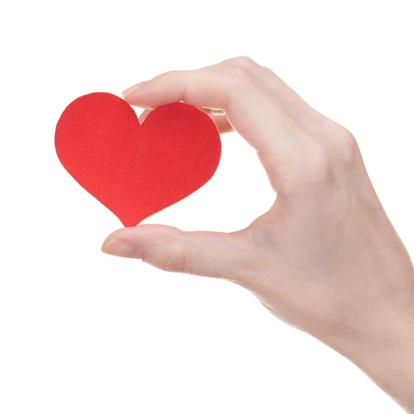 Mão Segurando Coração Vermelho Isolado Fundo Branco — Fotografia de Stock