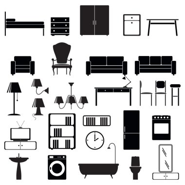 Furniture end lighting icons set clipart