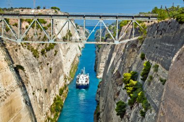 The boat crossing the Corinth channel in Greece clipart