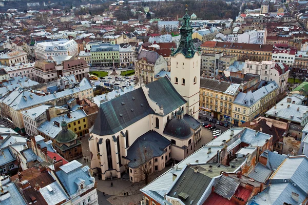 Pohled Katolické Katedrály Ukrajině Panoramatický Pohled Město — Stock fotografie