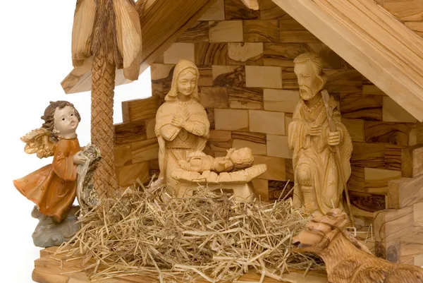 Kerststal, houten figuren — Stockfoto