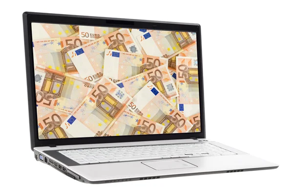 Geld op het laptop-beeldscherm — Stockfoto