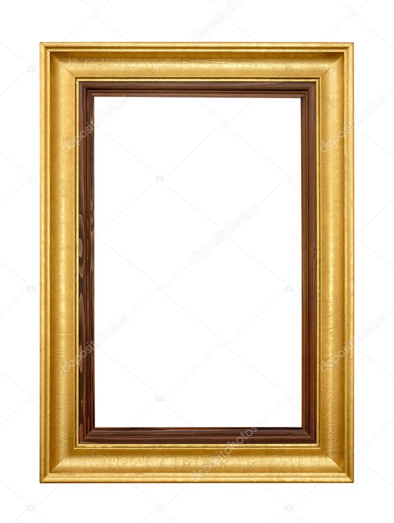Elegant gold picture frame on white