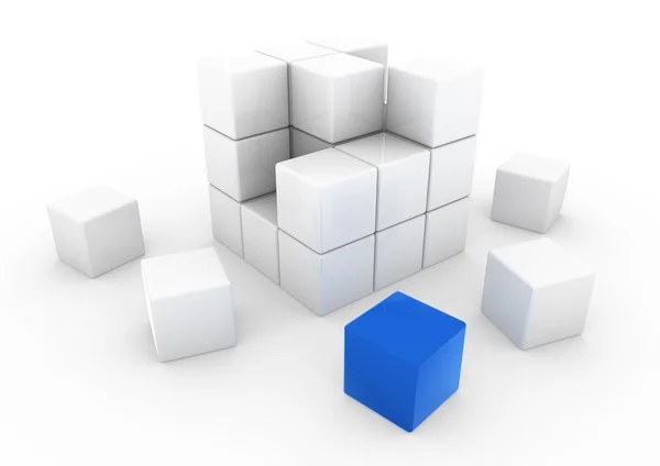 3D-blauw wit zakelijke kubus — Stockfoto