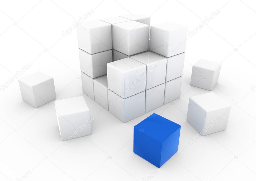 3d blue white business cube