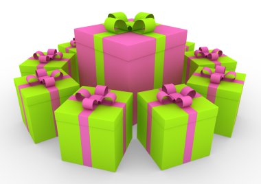 3d green pink white gift box circle clipart