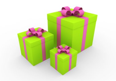 3d green pink white gift box clipart