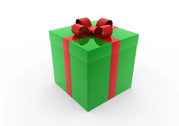 3D kırmızı yeşil beyaz hediye kutusu — Stok fotoğraf