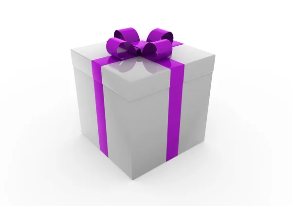 3d cinza roxo caixa de presente branco — Fotografia de Stock