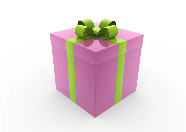 3d rosa verde caixa de presente branco — Fotografia de Stock