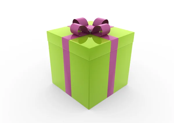 3d green pink white gift box — Stock Photo, Image