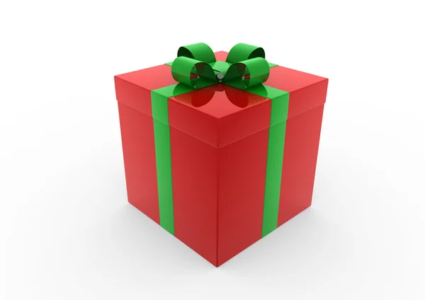 3D červená zelená bílá dárková krabička — Stock fotografie