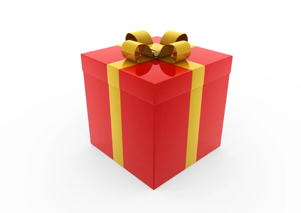 3d ouro vermelho caixa de presente branco — Fotografia de Stock