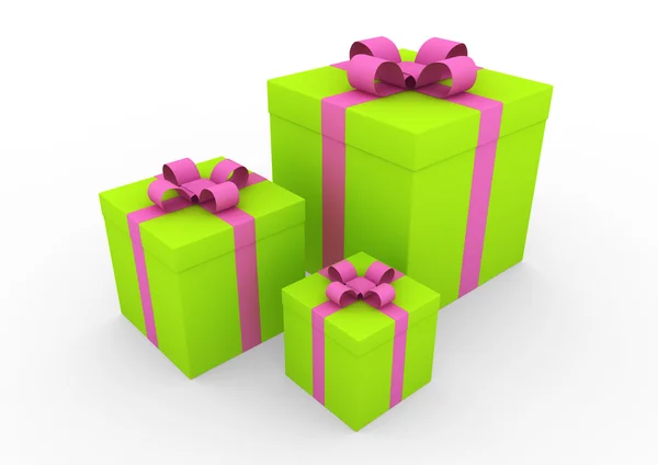 3d 그린 핑크 화이트 선물 상자 — 스톡 사진