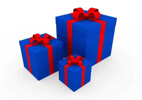 3d azul vermelho caixa de presente branco — Fotografia de Stock