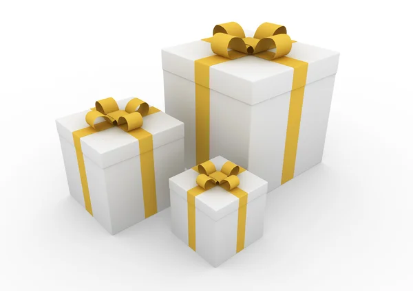 3d oro gris caja de regalo blanca —  Fotos de Stock