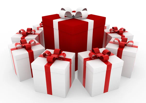 3d 빨간 백색 선물 상자 원형 — 스톡 사진
