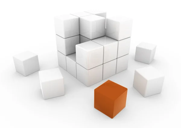 Cubo de negócios branco laranja 3d — Fotografia de Stock