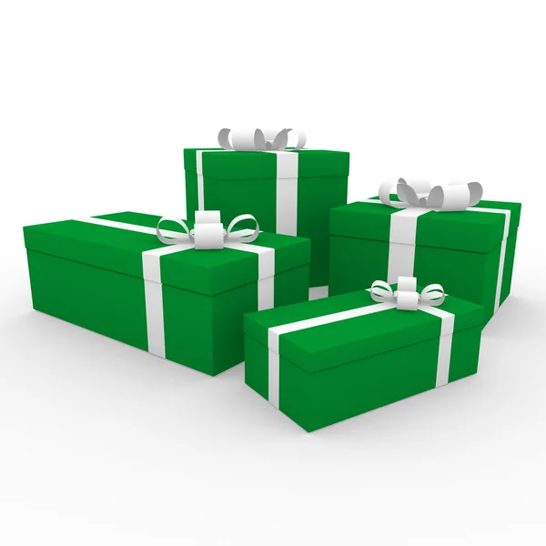 3d 绿色白色礼品盒 — 图库照片