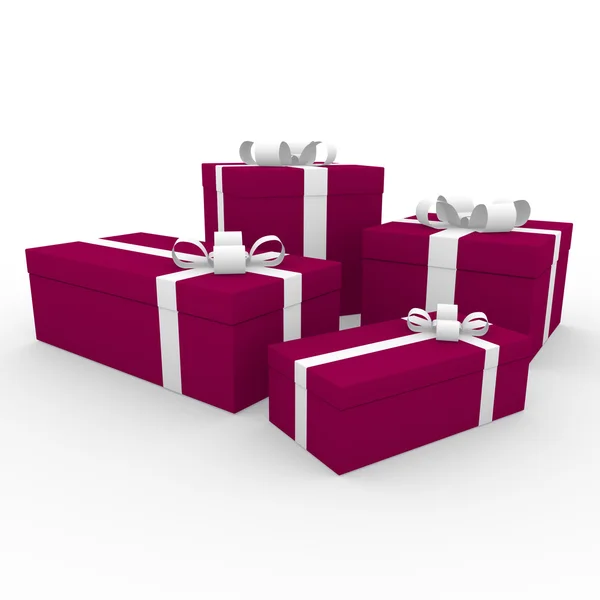 3D kırmızı pembe beyaz hediye kutusu — Stok fotoğraf