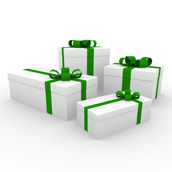 3d green white gift box — Stock Photo, Image
