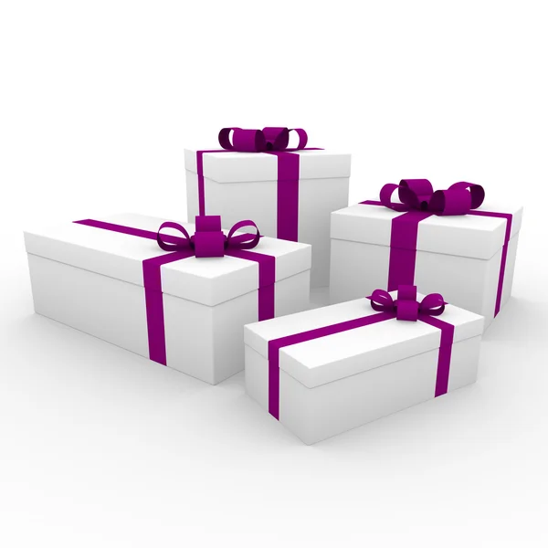 3d 보라색 분홍색 흰색 선물 상자 — 스톡 사진