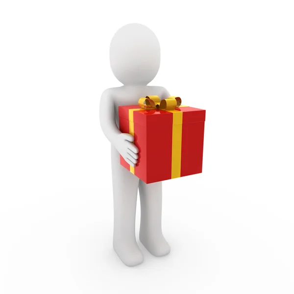 3d humano caja de regalo de oro rojo —  Fotos de Stock