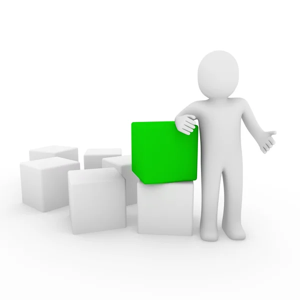 Humano Cubo Caixa Verde Branco Negócio — Fotografia de Stock
